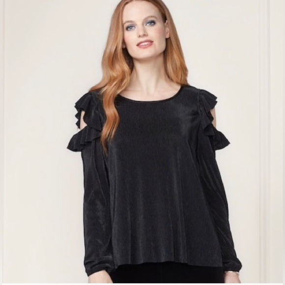 LC LAUREN CONRAD RUNWAY Top Ruffle Pleated Long Sleeves Black Blouse Shirt Sz XS - Picture 1 of 10